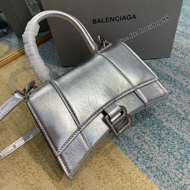 Balenciaga專櫃爆款xs小號手提女包 巴黎世家銀色Hourglass沙漏包 fyj1695